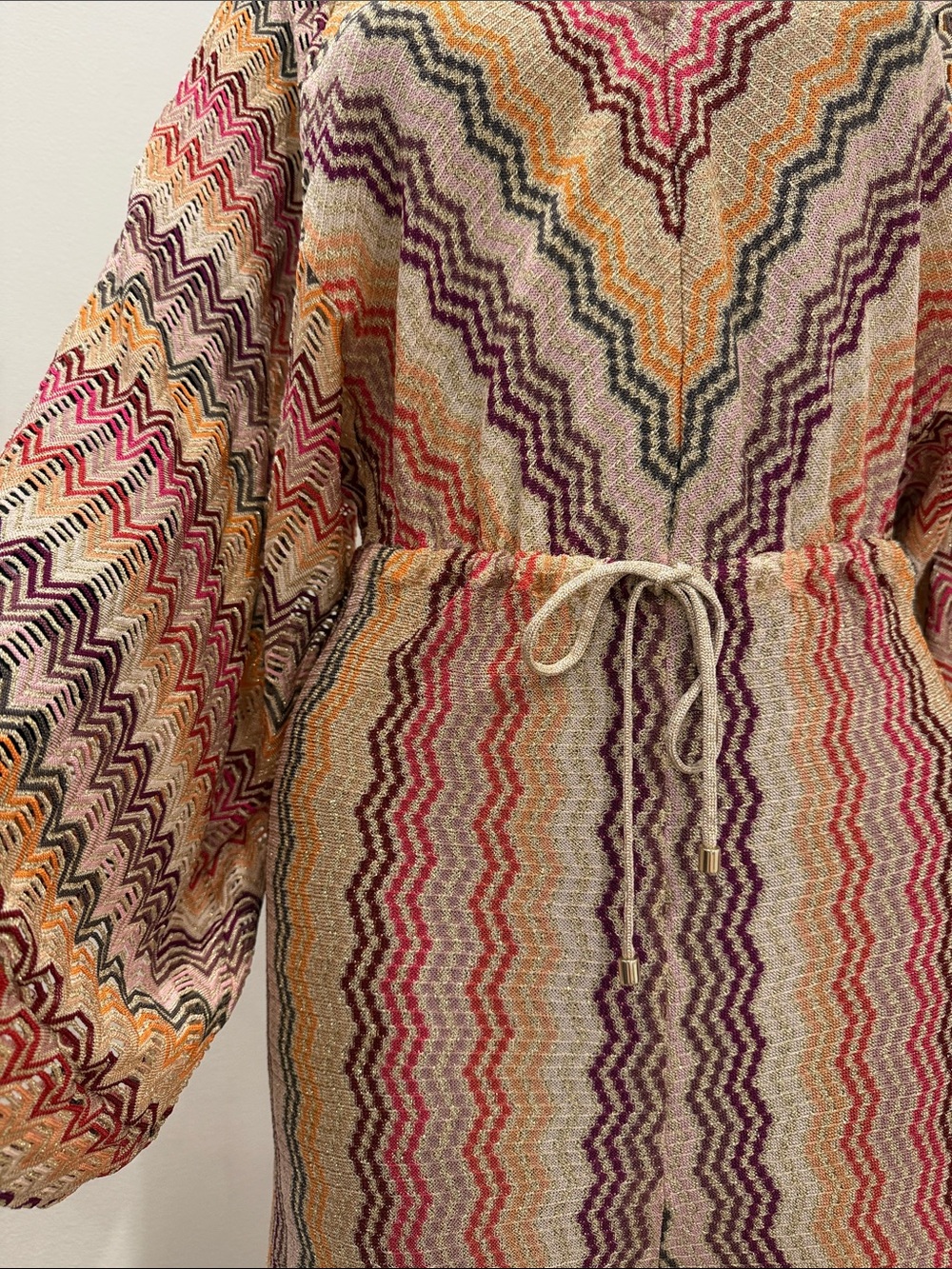 MISSONI Metallic Zigzag Knit Jumpsuit Palazzo Wide Leg Kimono Sleeves IT 40 New - Picture 6 of 15